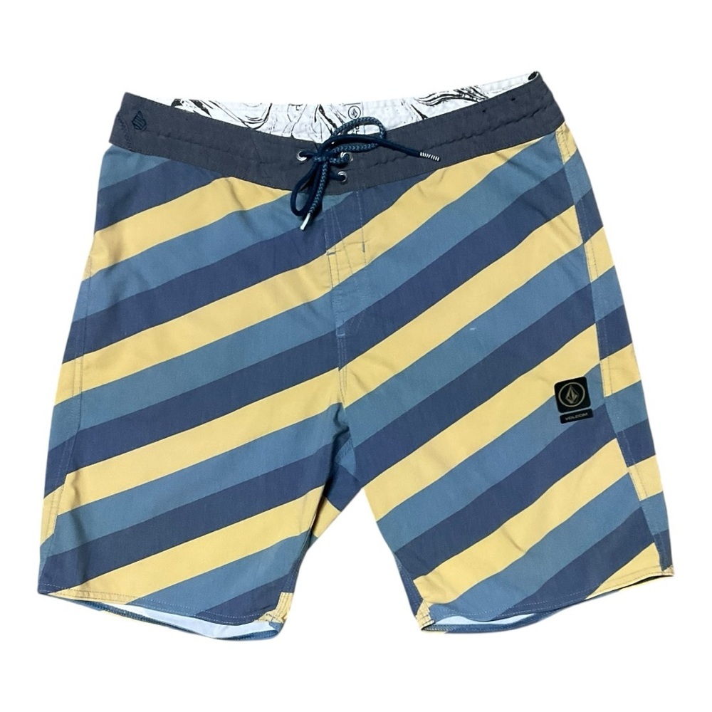 🌊 Volcom Slingers Boardshorts 🟦🟨 Blue &‎ Yellow Stripes | Size 33